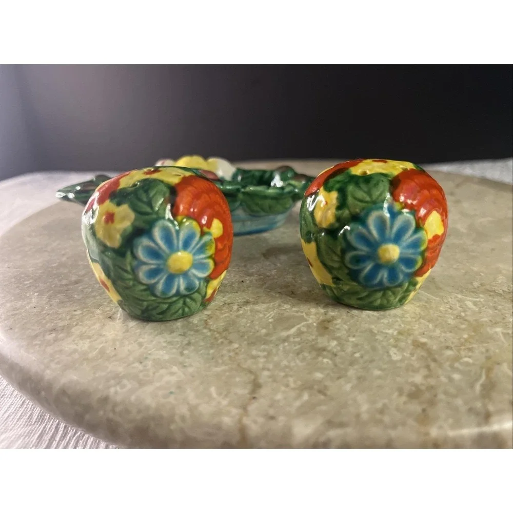 2 Sets VTG Japanese Floral And Rooster &Chicken Salt And Pepper  Shakers W/Trays
